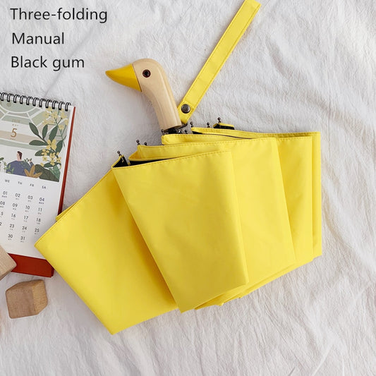 Yellow Duck Wooden Handle Umbrella