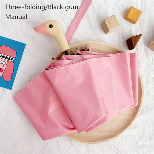 Pink Duck Wooden Handle Umbrella